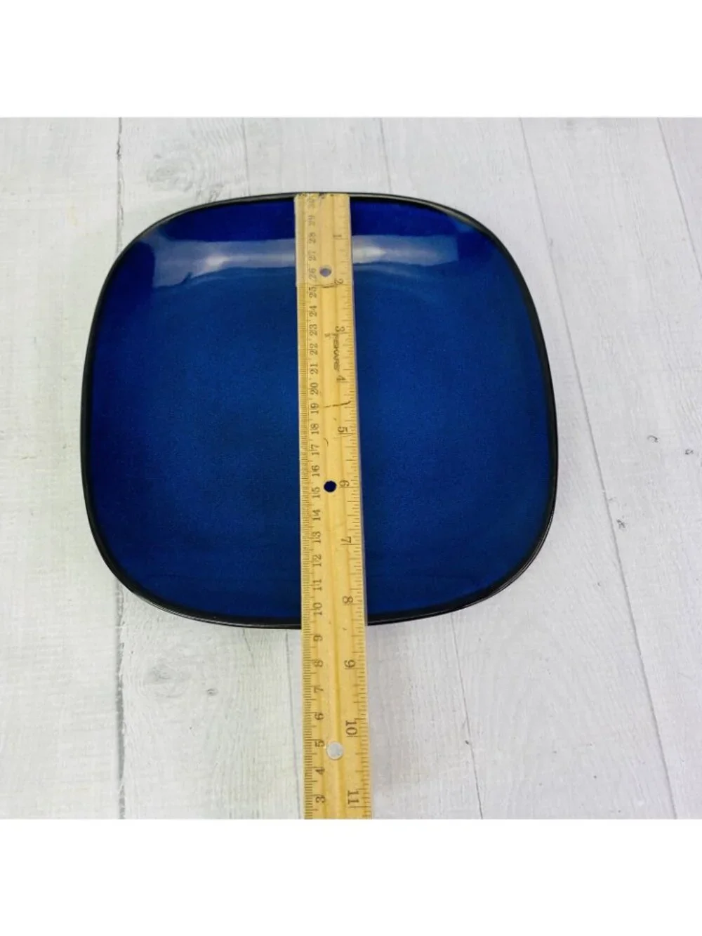 Gibson SOHO LOUNGE Solid Blue Black Edge Square Stoneware Lunch Plates Set of 4